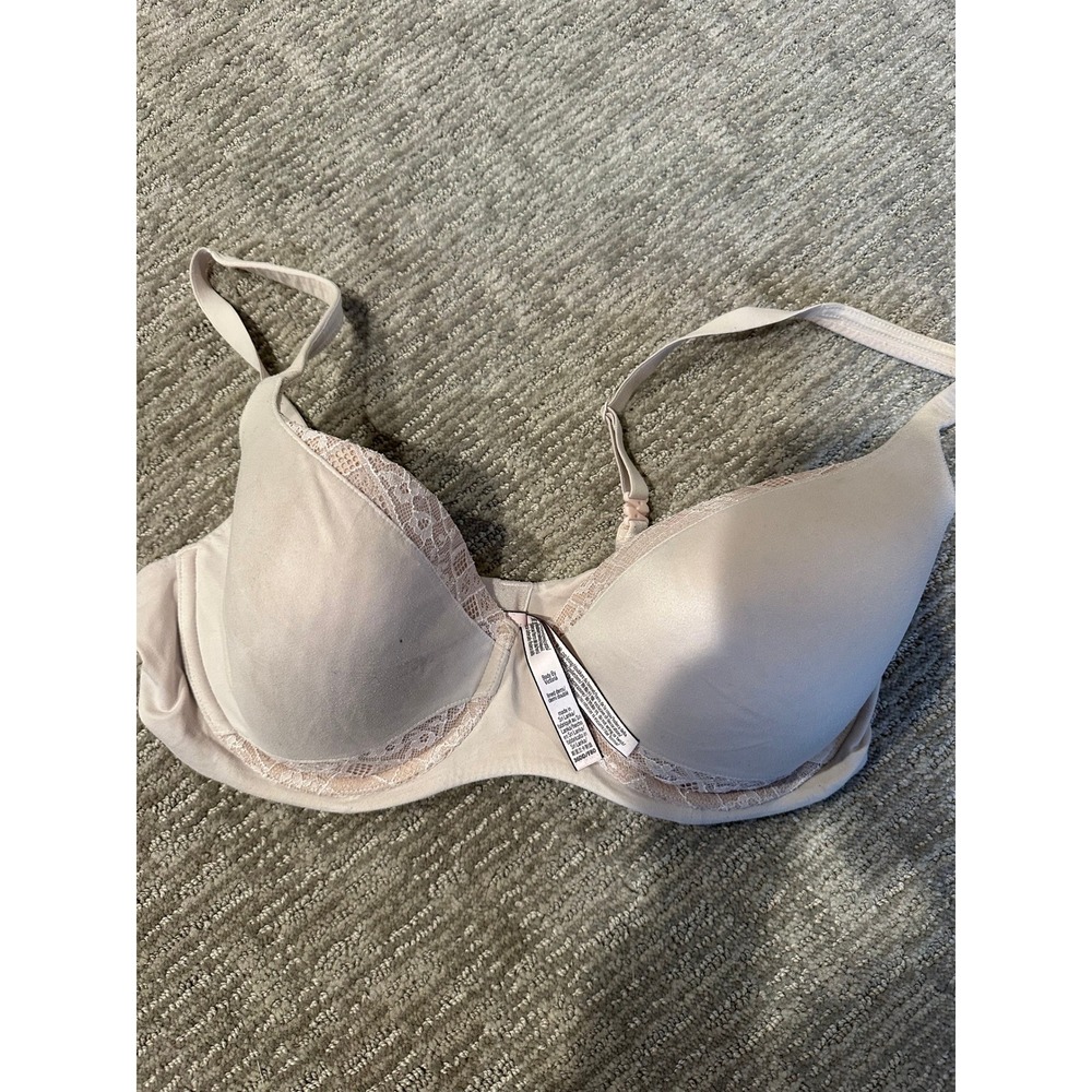 Victoria's Secret Body By Victoria Lined Demi Bra Beige Lace Trim 36DD F80